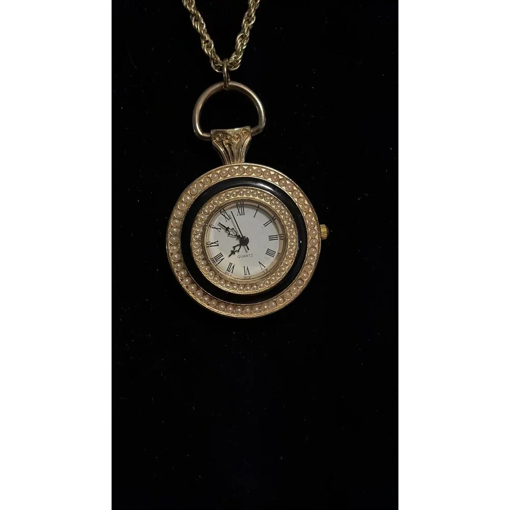 Vintage Haband Gold-Tone Pocket Watch Pendant Necklace